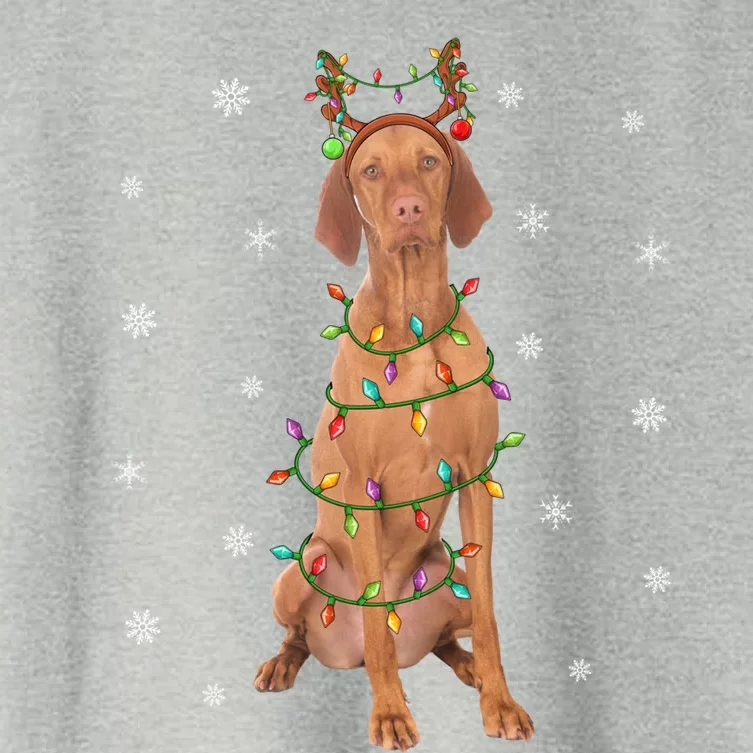 Vizsla Dog Xmas Lighting Reindeer Hat Vizsla Christmas Gift Women's Crop Top Tee