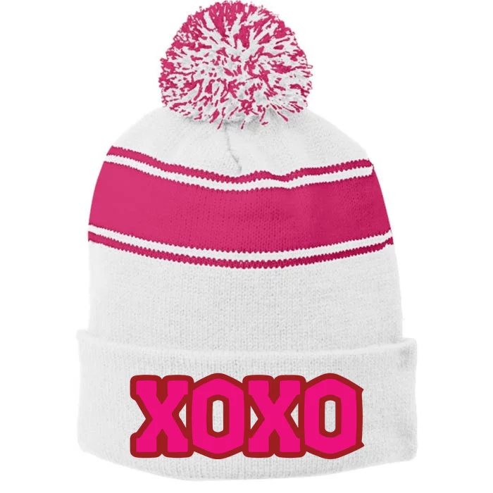 Valentines Day Xoxo Valentines Stripe Pom Pom Beanie