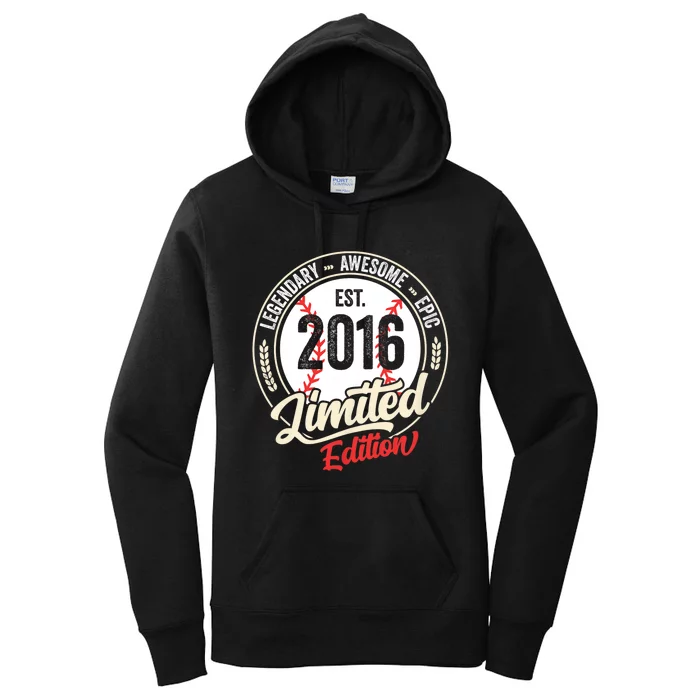 Vintage Est 2016 Limited Edition Birthday Baseball Player Women's Pullover Hoodie