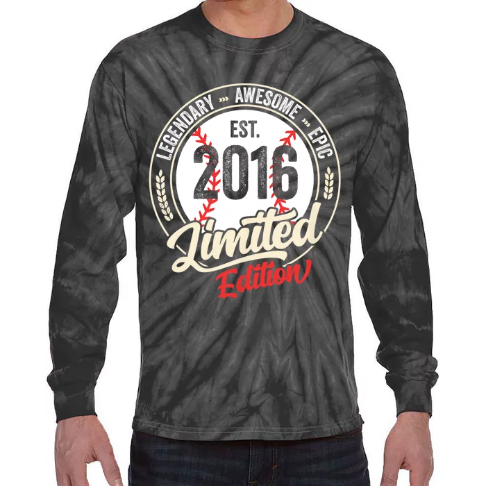 Vintage Est 2016 Limited Edition Birthday Baseball Player Tie-Dye Long Sleeve Shirt