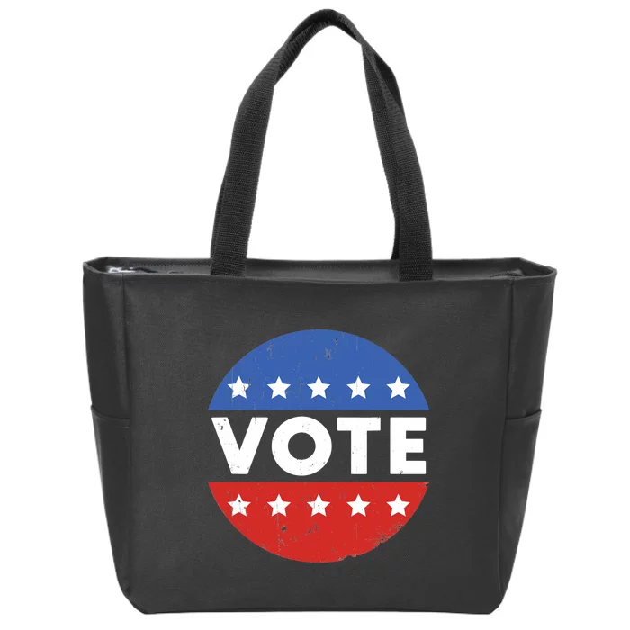 Vote Election 2024 Voter Vintage Button Zip Tote Bag