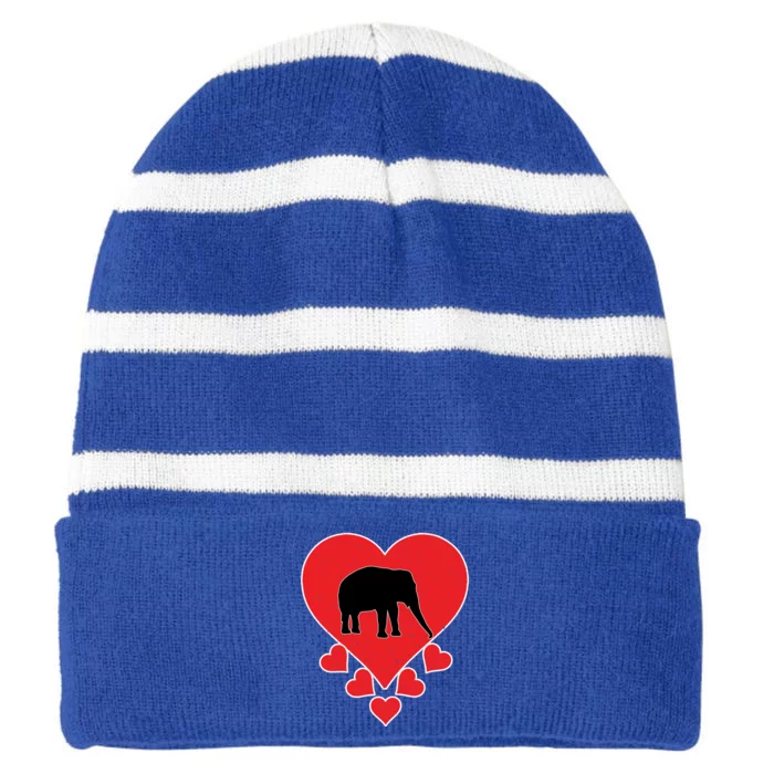 Vintage Elephant Animal Lover Valentine's Day Elephant Gift Striped Beanie with Solid Band