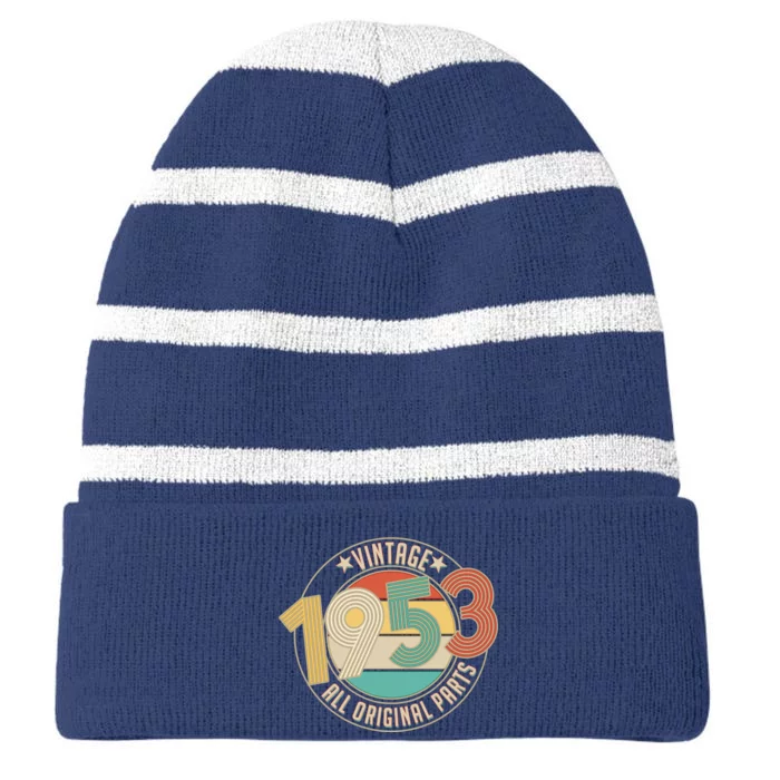 Vintage Emblem All Original Parts 1953 70th Birthday Striped Beanie with Solid Band