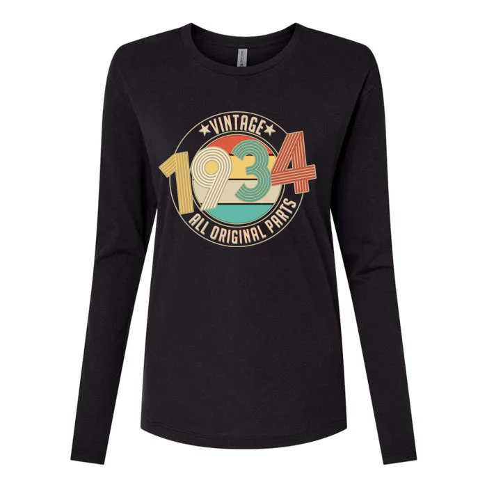 Vintage Emblem All Original Parts 1934 90th Birthday Womens Cotton Relaxed Long Sleeve T-Shirt