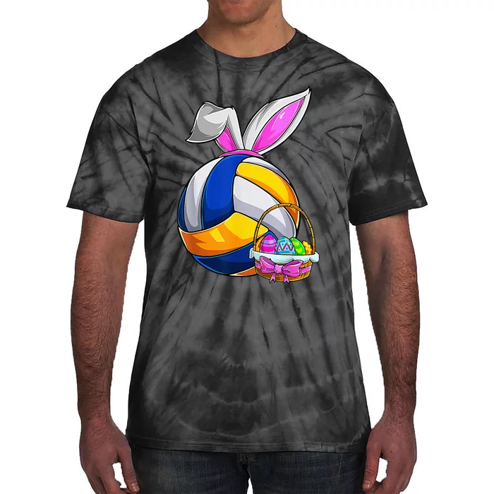 Volleyball Easter Bunny Easter Eggs Hunting Basket Tie-Dye T-Shirt