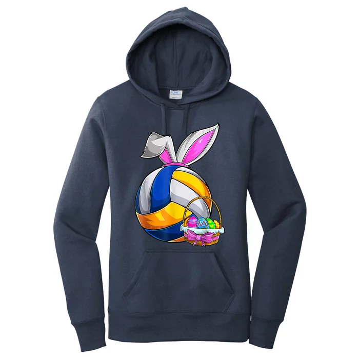 Volleyball Easter Bunny Ears Easter Eggs Hunting Basket Women's Pullover Hoodie