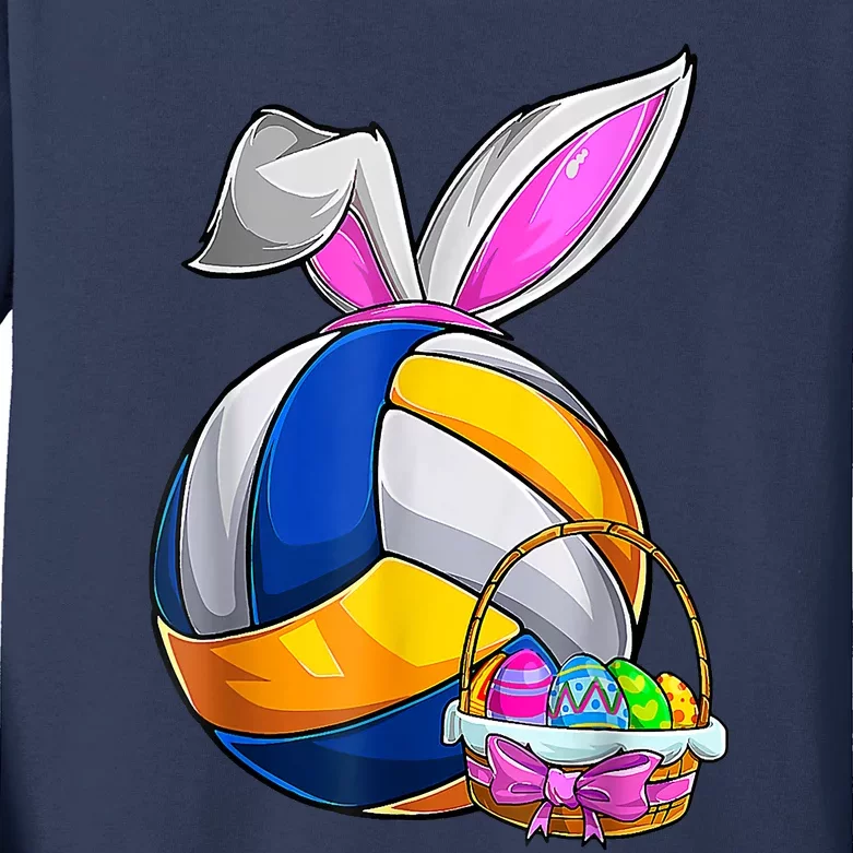 Volleyball Easter Bunny Ears Easter Eggs Hunting Basket Kids Long Sleeve Shirt