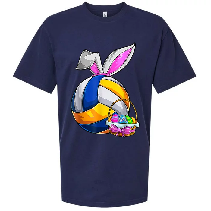 Volleyball Easter Bunny Ears Easter Eggs Hunting Basket Sueded Cloud Jersey T-Shirt