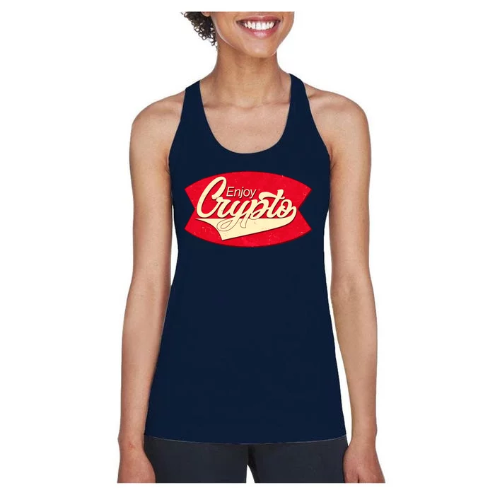 Vintage Enjoy Crypto Cola Drink Cryptocurrency Bitcoin Women's Racerback Tank