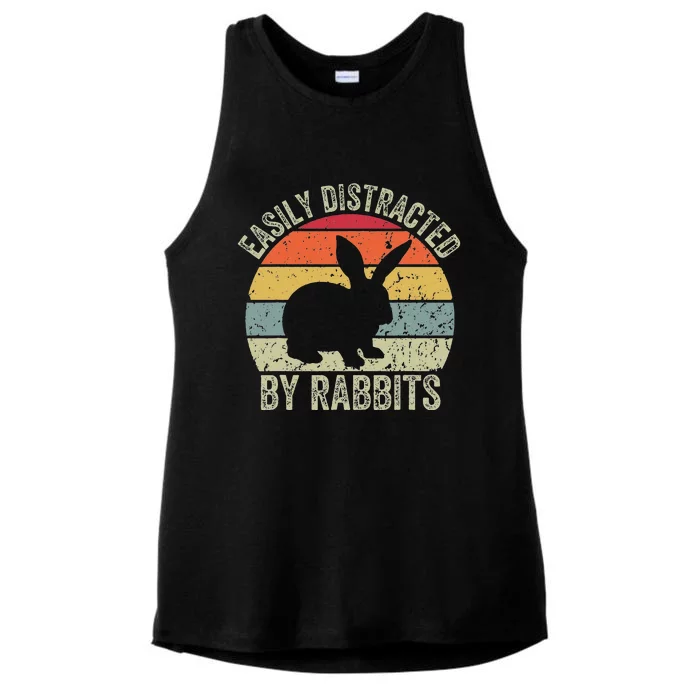 Vintage Easily Distracted By Rabbits Happy Easter Day Ladies Tri-Blend Wicking Tank