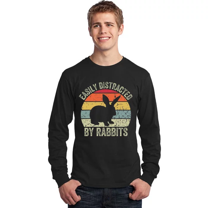 Vintage Easily Distracted By Rabbits Happy Easter Day Tall Long Sleeve T-Shirt