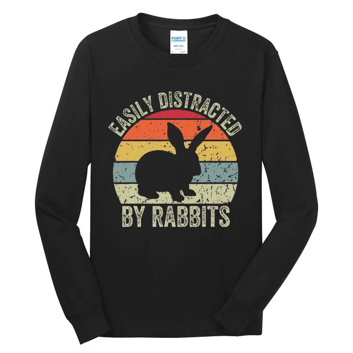 Vintage Easily Distracted By Rabbits Happy Easter Day Tall Long Sleeve T-Shirt