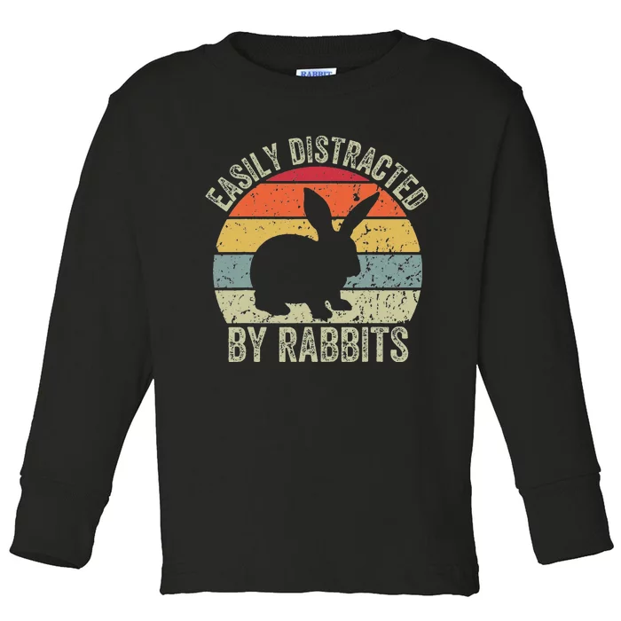 Vintage Easily Distracted By Rabbits Happy Easter Day Toddler Long Sleeve Shirt