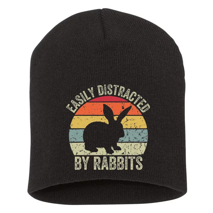 Vintage Easily Distracted By Rabbits Happy Easter Day Short Acrylic Beanie