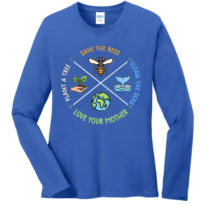 Vintage Earth Day Save Bees Plant More Trees Environt Cool Gift Ladies Long Sleeve Shirt