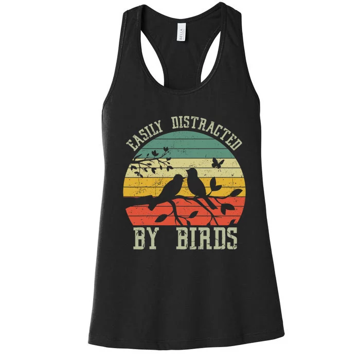 Vintage Easily Distracted By Birds Funny For Bird Watcher Women's Racerback Tank