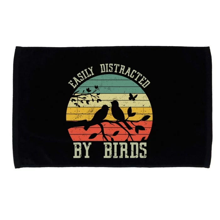 Vintage Easily Distracted By Birds Funny For Bird Watcher Microfiber Hand Towel