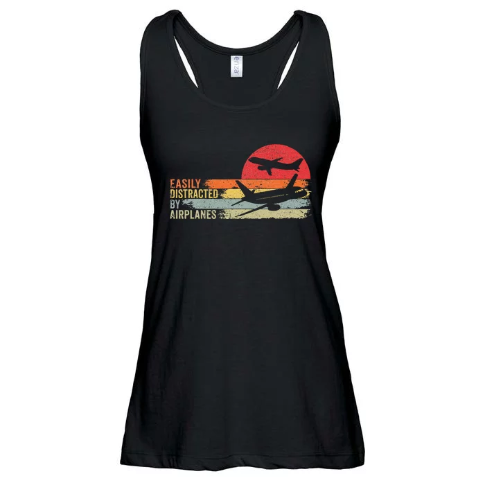 Vintage Easily Distracted By Airplanes Ladies Essential Flowy Tank