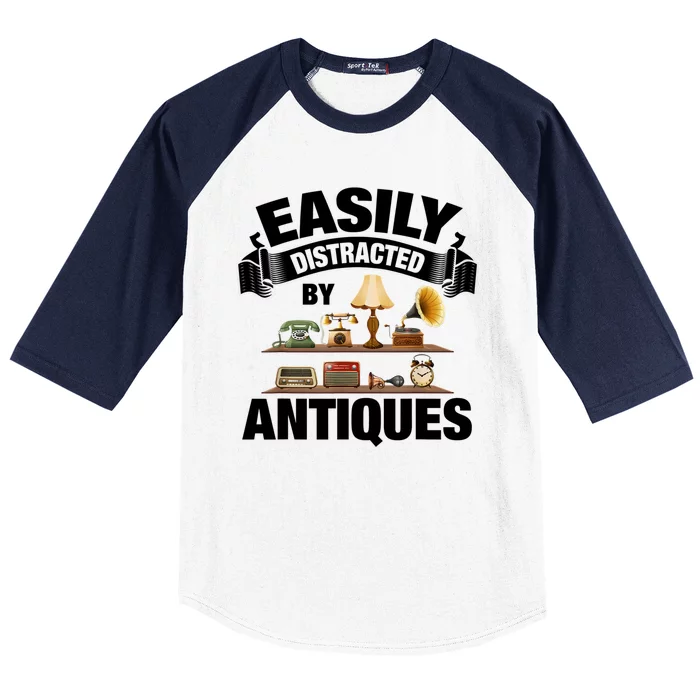 Vintage Easily Distracted By Antiques Baseball Sleeve Shirt