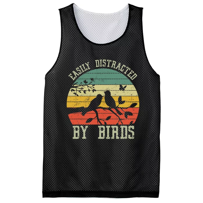 Vintage Easily Distracted by Birds Funny for Bird Watcher Mesh Reversible Basketball Jersey Tank