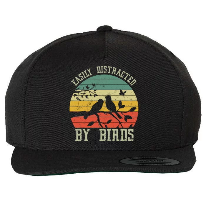 Vintage Easily Distracted by Birds Funny for Bird Watcher Wool Snapback Cap