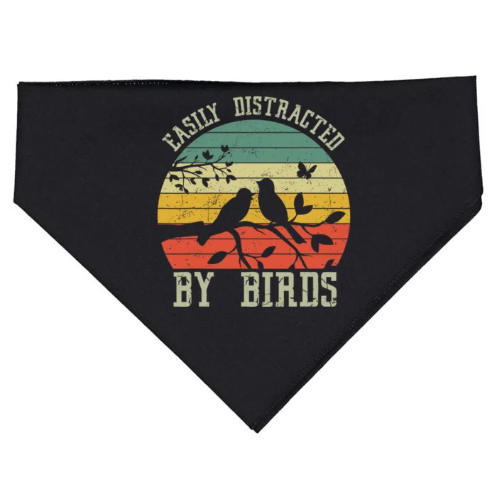 Vintage Easily Distracted By Birds Funny For Bird Watcher USA-Made Doggie Bandana