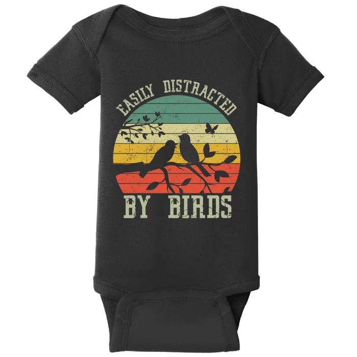 Vintage Easily Distracted By Birds Funny For Bird Watcher Baby Bodysuit