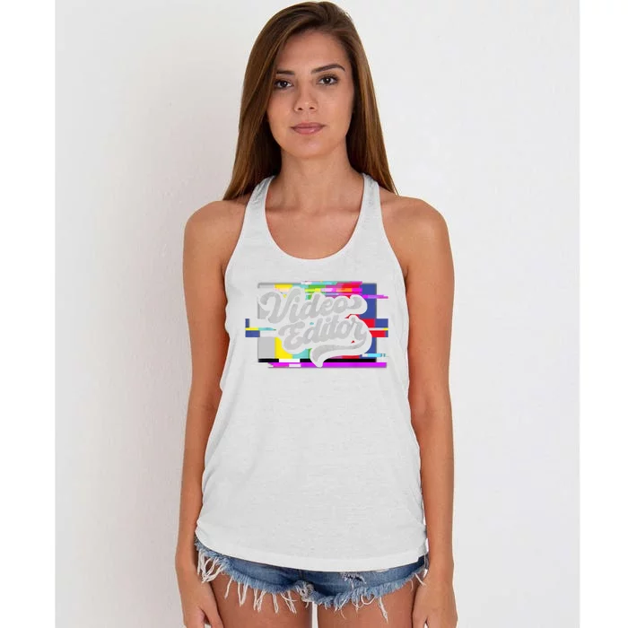 Video Editor, Distressed Color Bars Women's Knotted Racerback Tank