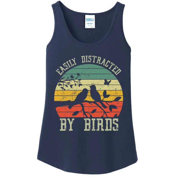 Vintage Easily Distracted By Birds Funny For Bird Watcher Ladies Essential Tank