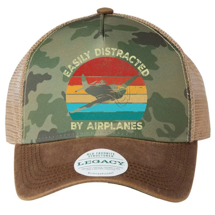 Vintage Easily Distracted by Airplanes For Airplane Lover Legacy Tie Dye Trucker Hat