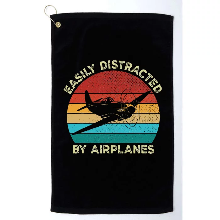 Vintage Easily Distracted by Airplanes For Airplane Lover Platinum Collection Golf Towel