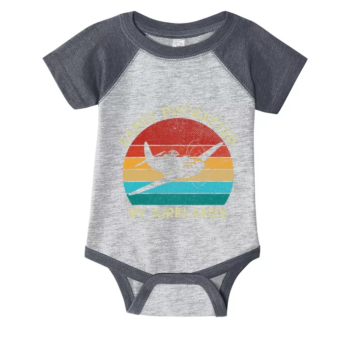 Vintage Easily Distracted by Airplanes For Airplane Lover Infant Baby Jersey Bodysuit