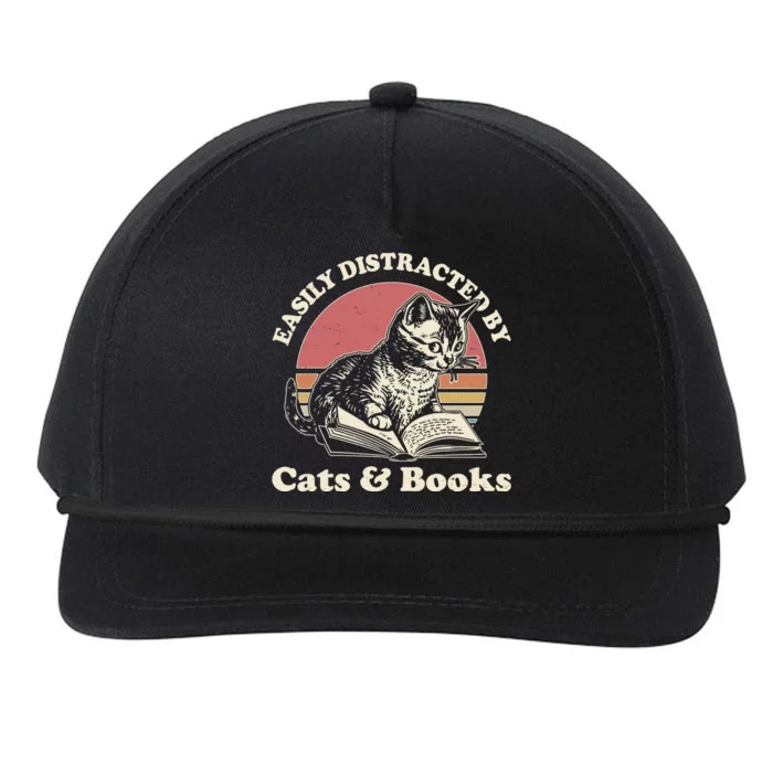 Vintage Easily Distracted By Cats And Books Snapback Five-Panel Rope Hat