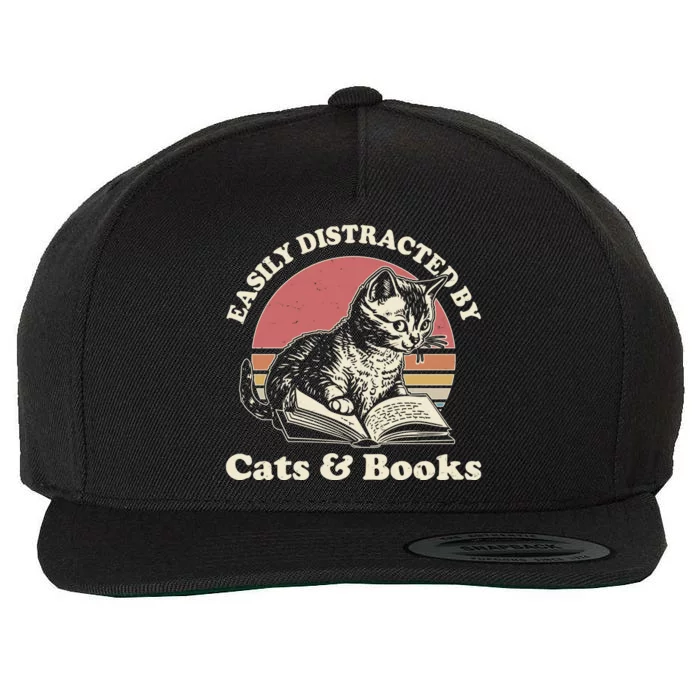 Vintage Easily Distracted By Cats And Books Wool Snapback Cap