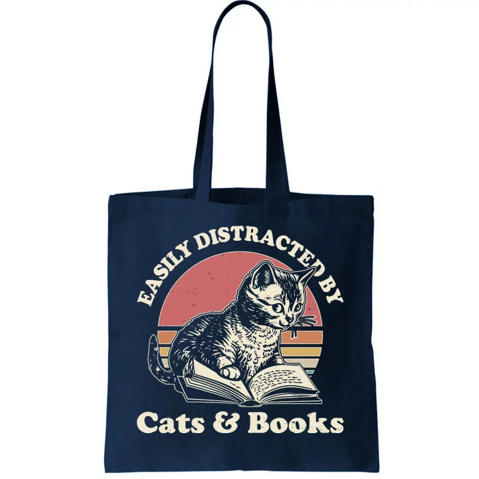 Vintage Easily Distracted By Cats And Books Tote Bag