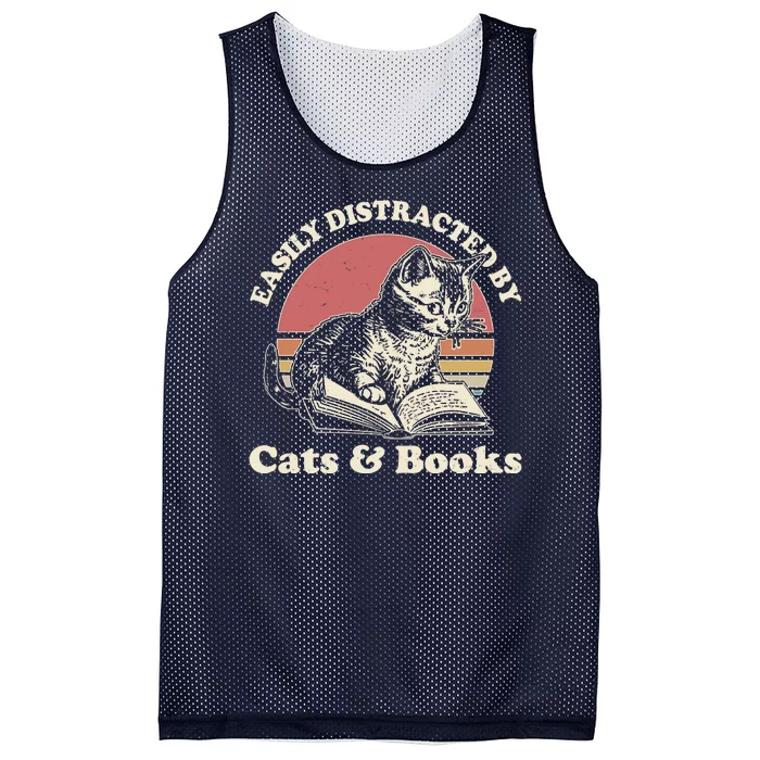 Vintage Easily Distracted By Cats And Books Mesh Reversible Basketball Jersey Tank