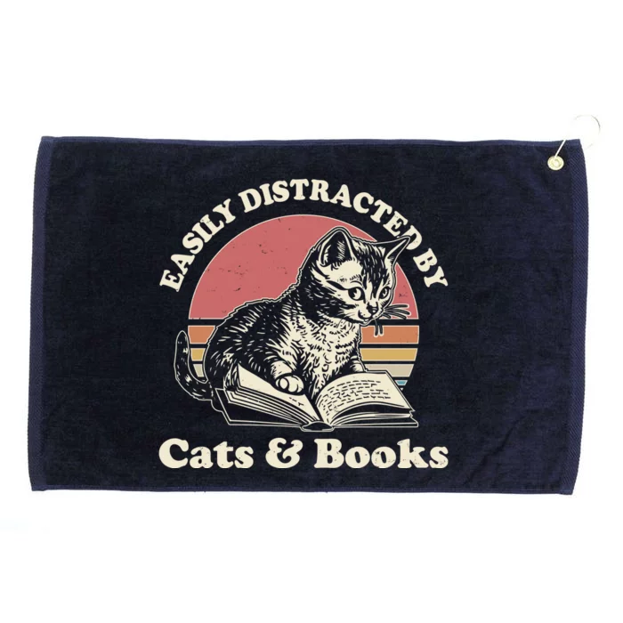 Vintage Easily Distracted By Cats And Books Grommeted Golf Towel