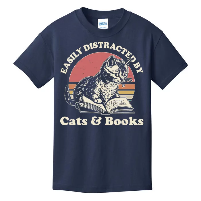 Vintage Easily Distracted By Cats And Books Kids T-Shirt