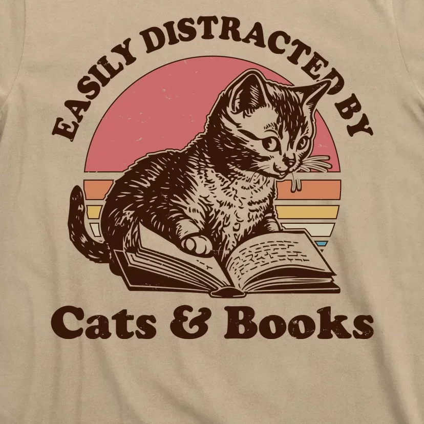 Vintage Easily Distracted By Cats And Books T-Shirt