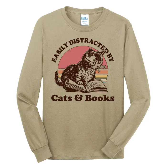 Vintage Easily Distracted By Cats And Books Tall Long Sleeve T-Shirt