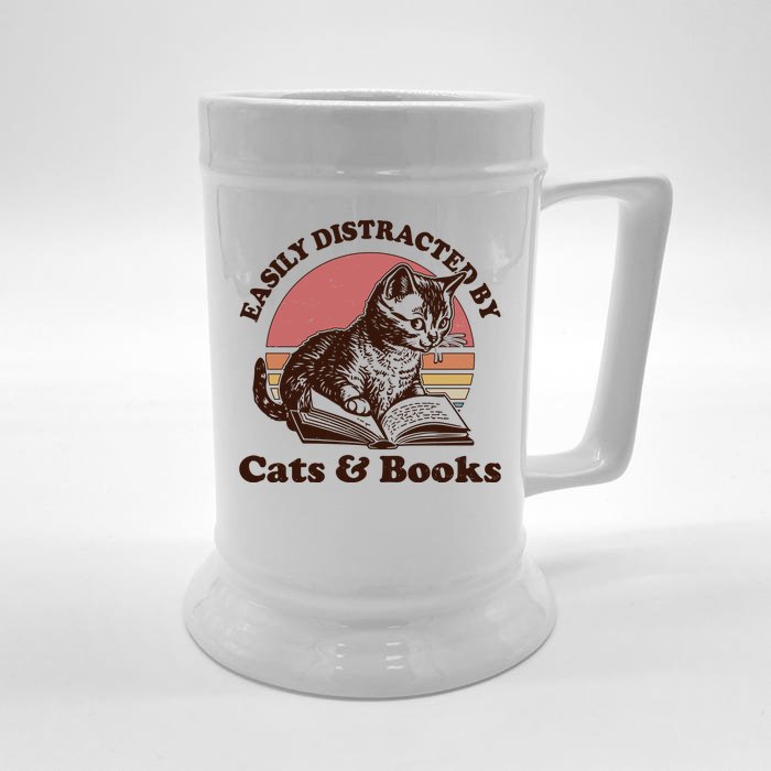 Vintage Easily Distracted By Cats And Books Front & Back Beer Stein