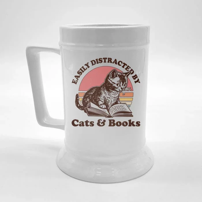 Vintage Easily Distracted By Cats And Books Front & Back Beer Stein