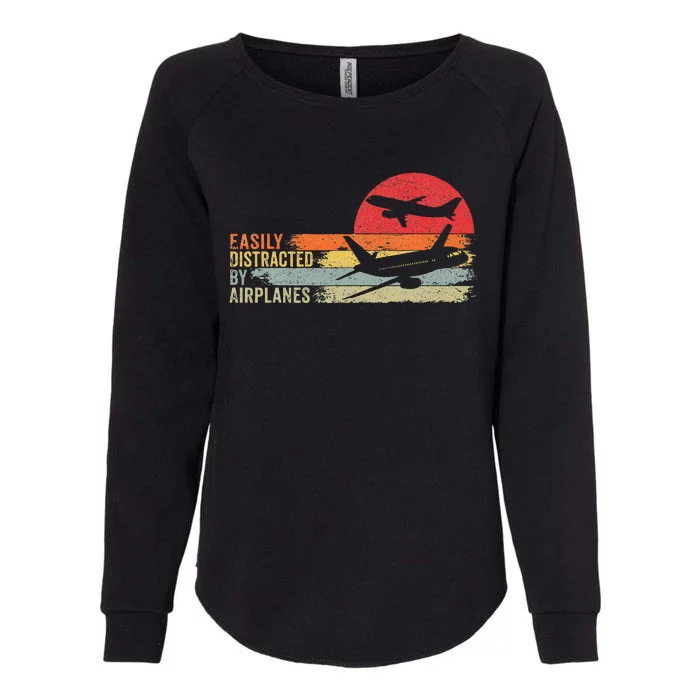 Vintage Easily Distracted By Airplanes Womens California Wash Sweatshirt