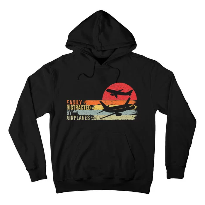 Vintage Easily Distracted By Airplanes Tall Hoodie