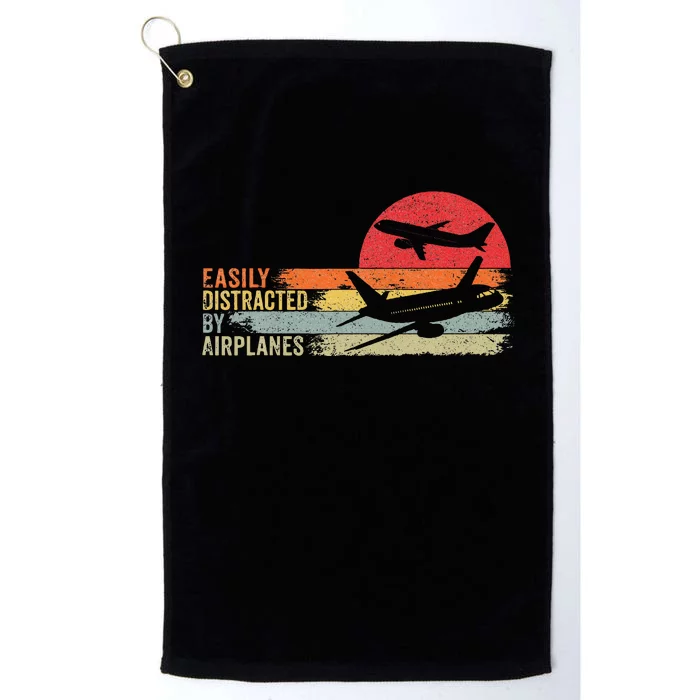 Vintage Easily Distracted By Airplanes Platinum Collection Golf Towel