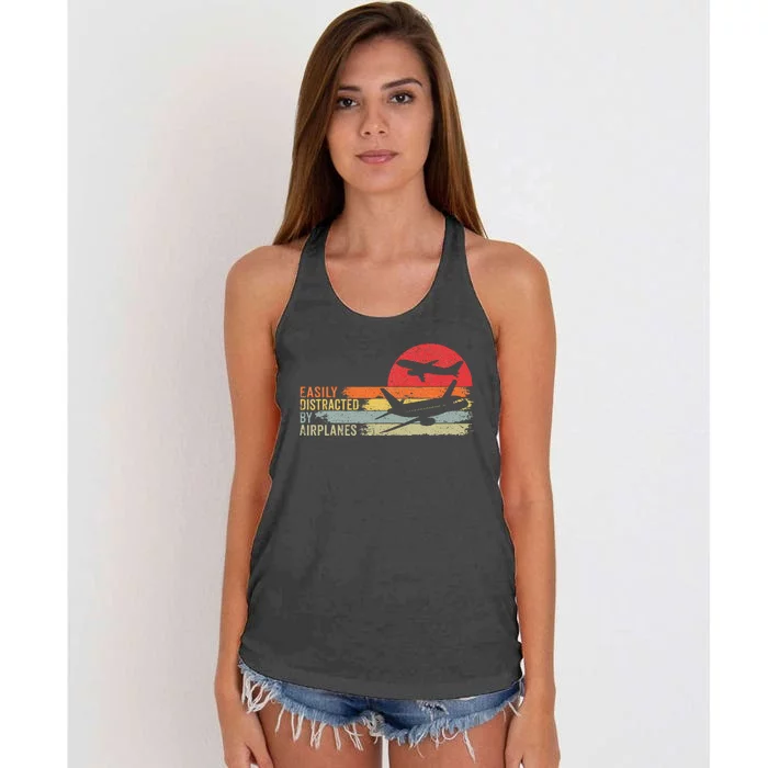 Vintage Easily Distracted By Airplanes Women's Knotted Racerback Tank