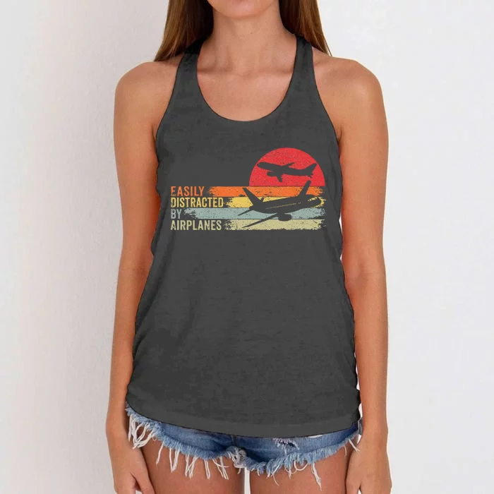 Vintage Easily Distracted By Airplanes Women's Knotted Racerback Tank