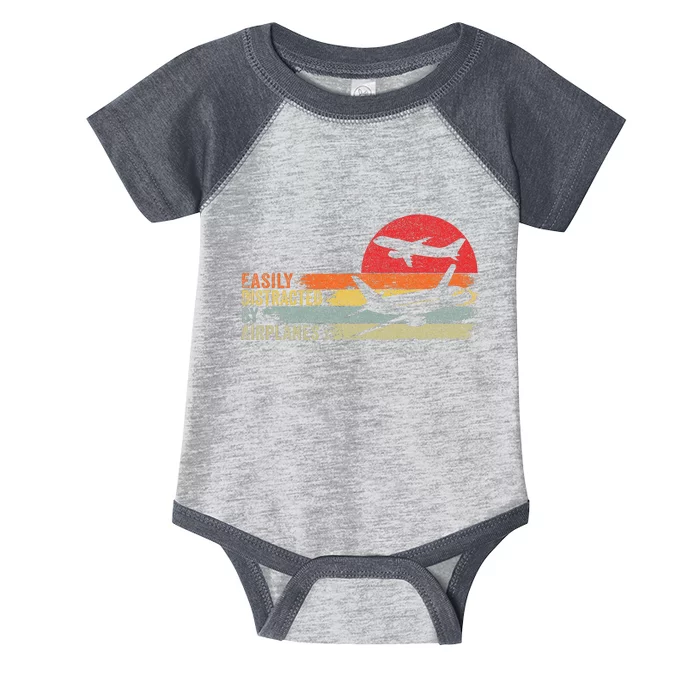 Vintage Easily Distracted By Airplanes Infant Baby Jersey Bodysuit