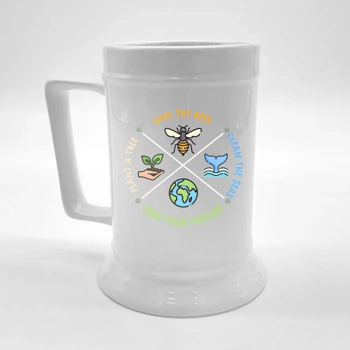 Vintage Earth Day Save Bees Plant More Trees Environt Gift Front & Back Beer Stein