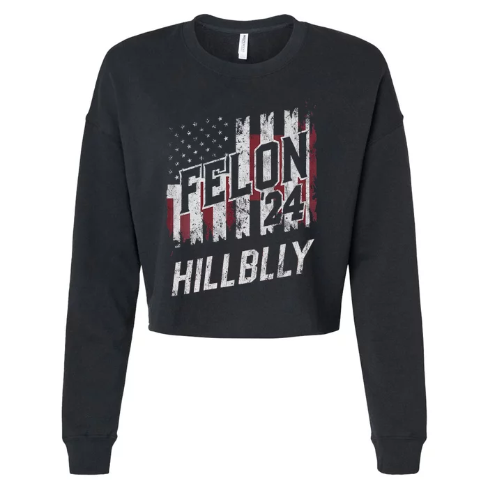 Vintage Elections Felon Hillbilly 2024 Us Flag Cropped Pullover Crew